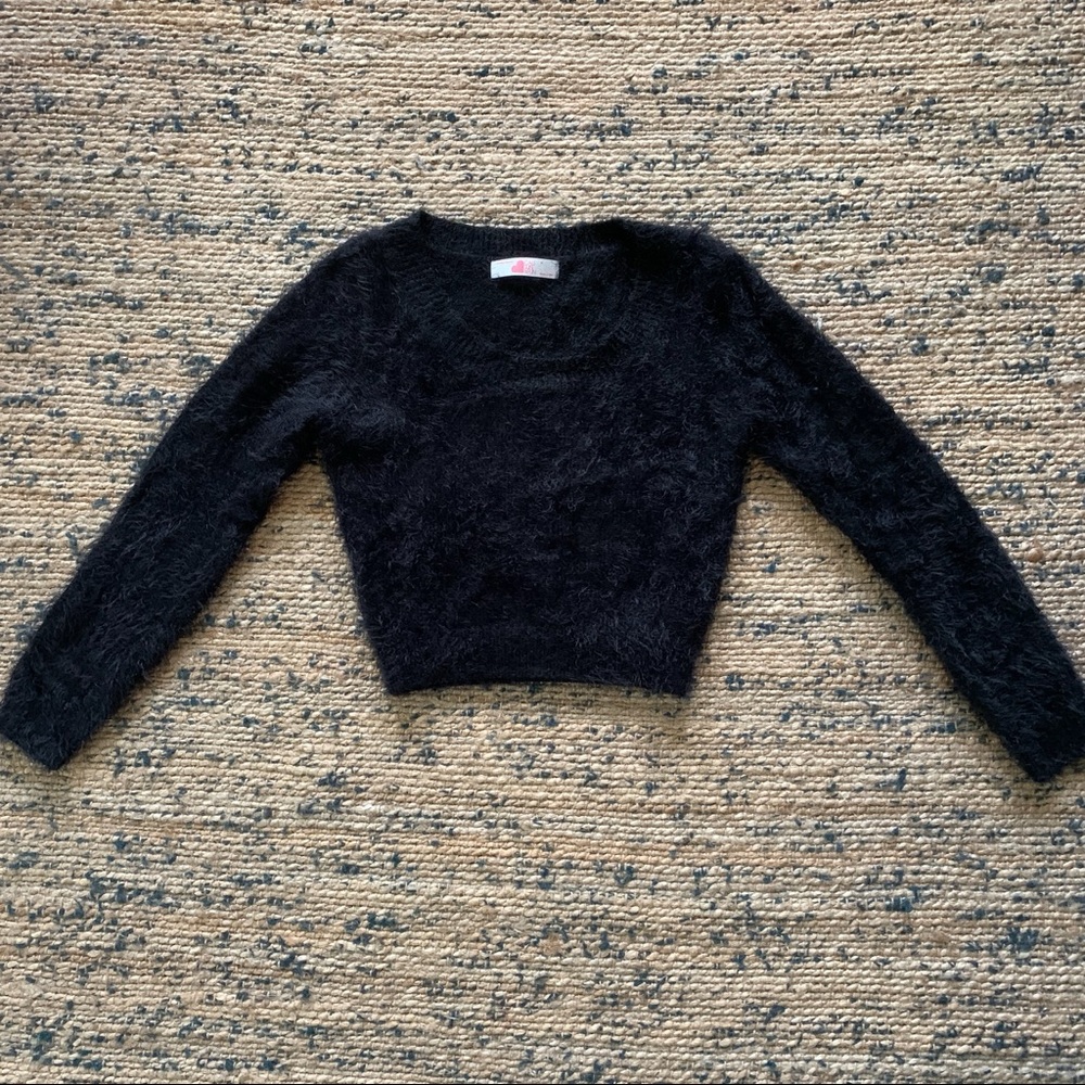 American Apparel Black Fuzzy Crop Top Sweater As Seen on Ariana Grande